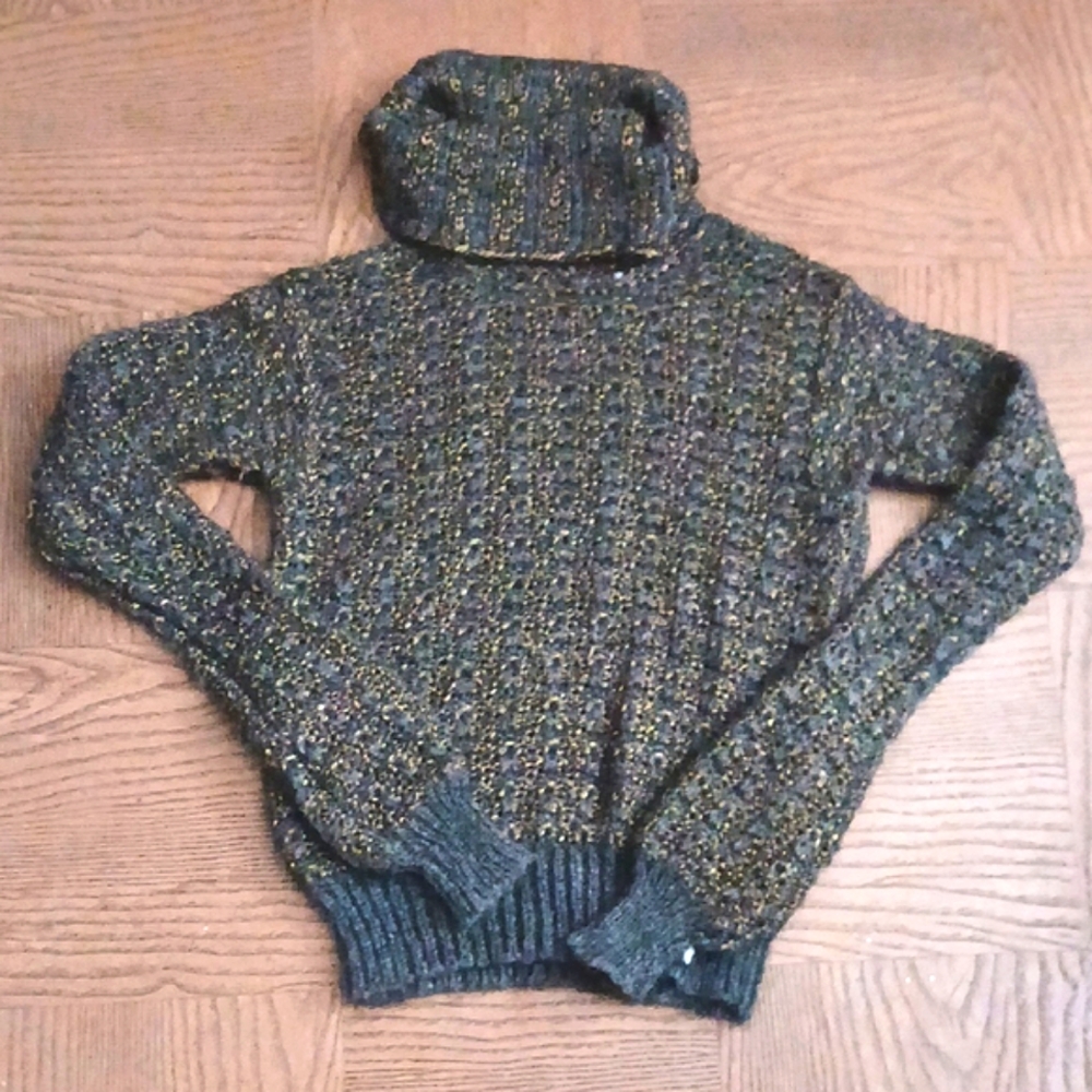 RACHEL ROY Womens Size XS Grey & Gold Cable Knit Cowl Neck Sweater